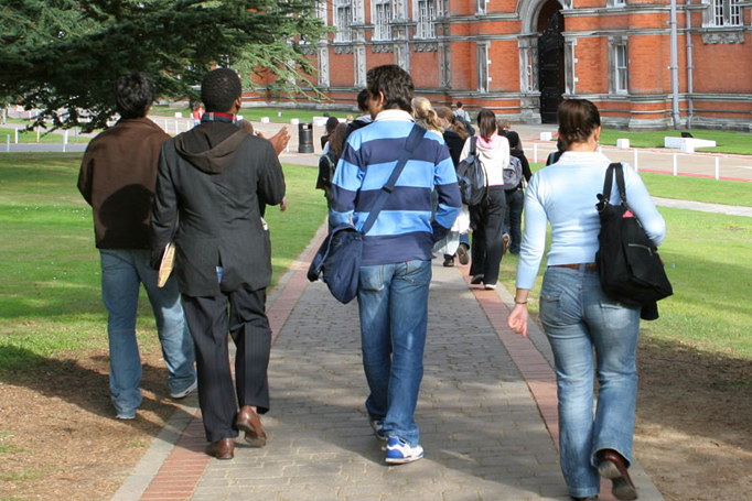 group of college students walking together